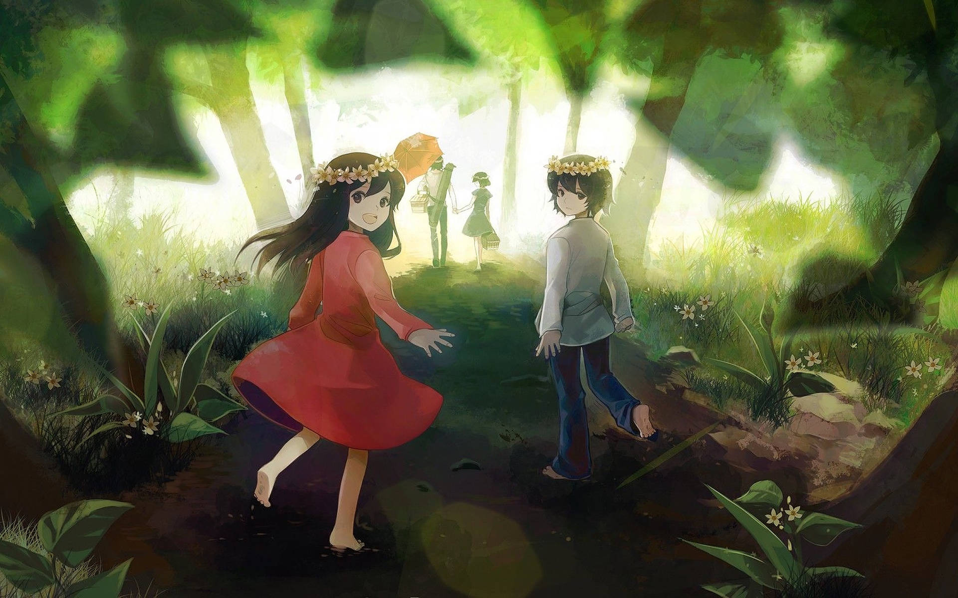 Anime Kids In The Forest Wallpaper