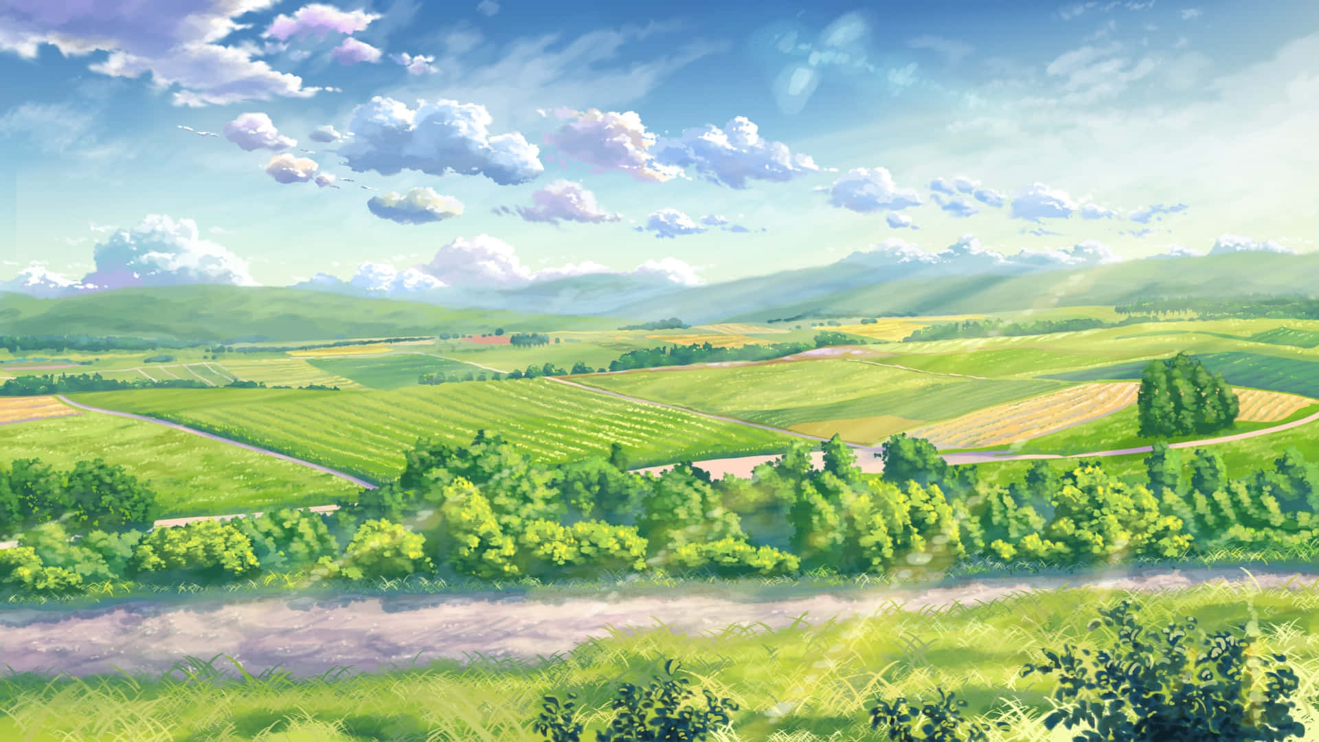 Enfredfyldt Anime-landskabsbilled.