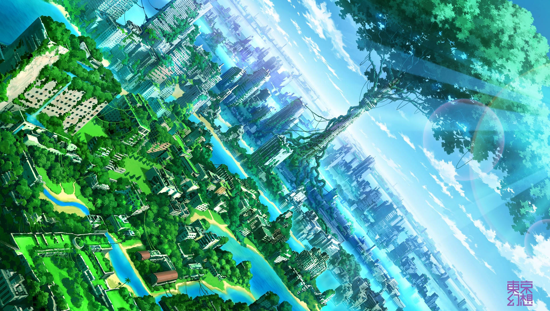 Anime Landscape Foliage City Wallpaper