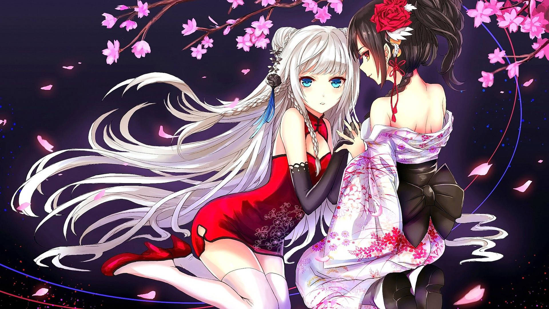 Anime Lesbian Cherry Blossoms Wallpaper