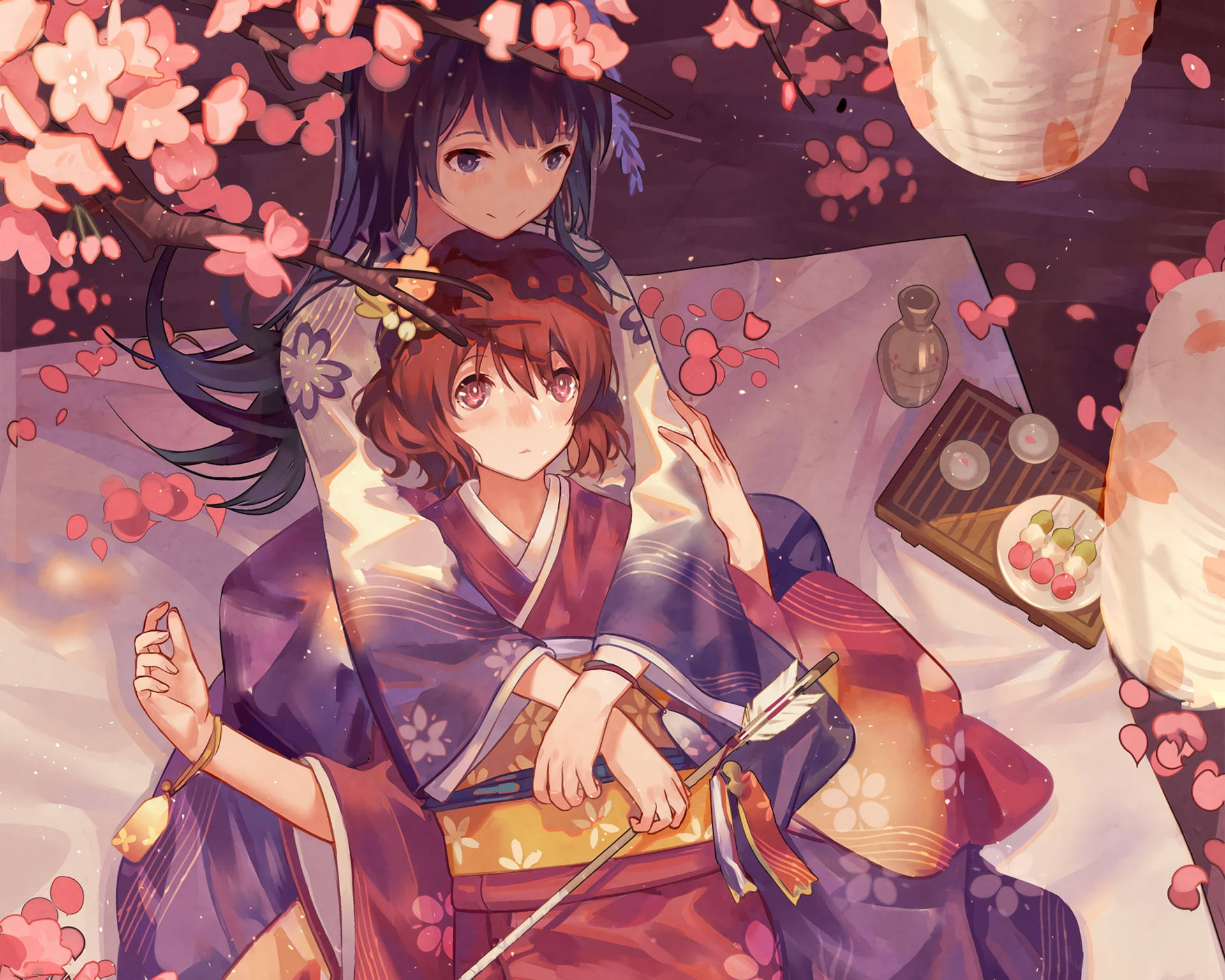 Anime Lesbian Kimono Background