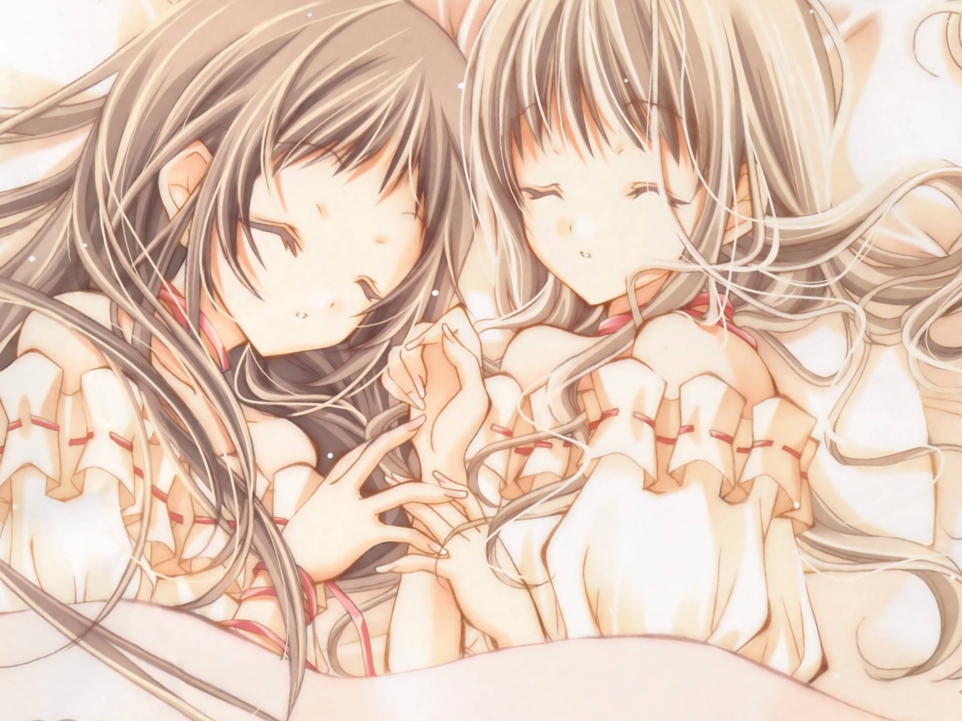 An intimate moment between Maki and Hikari from the world of Anime Wallpaper