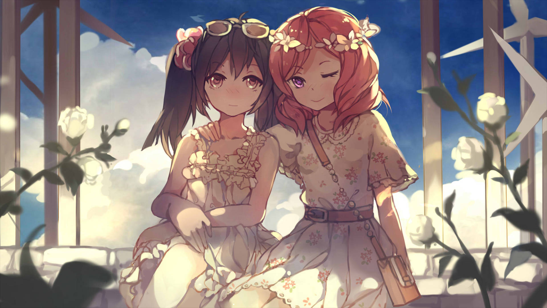 Anime Lesbian Maki And Nico Background
