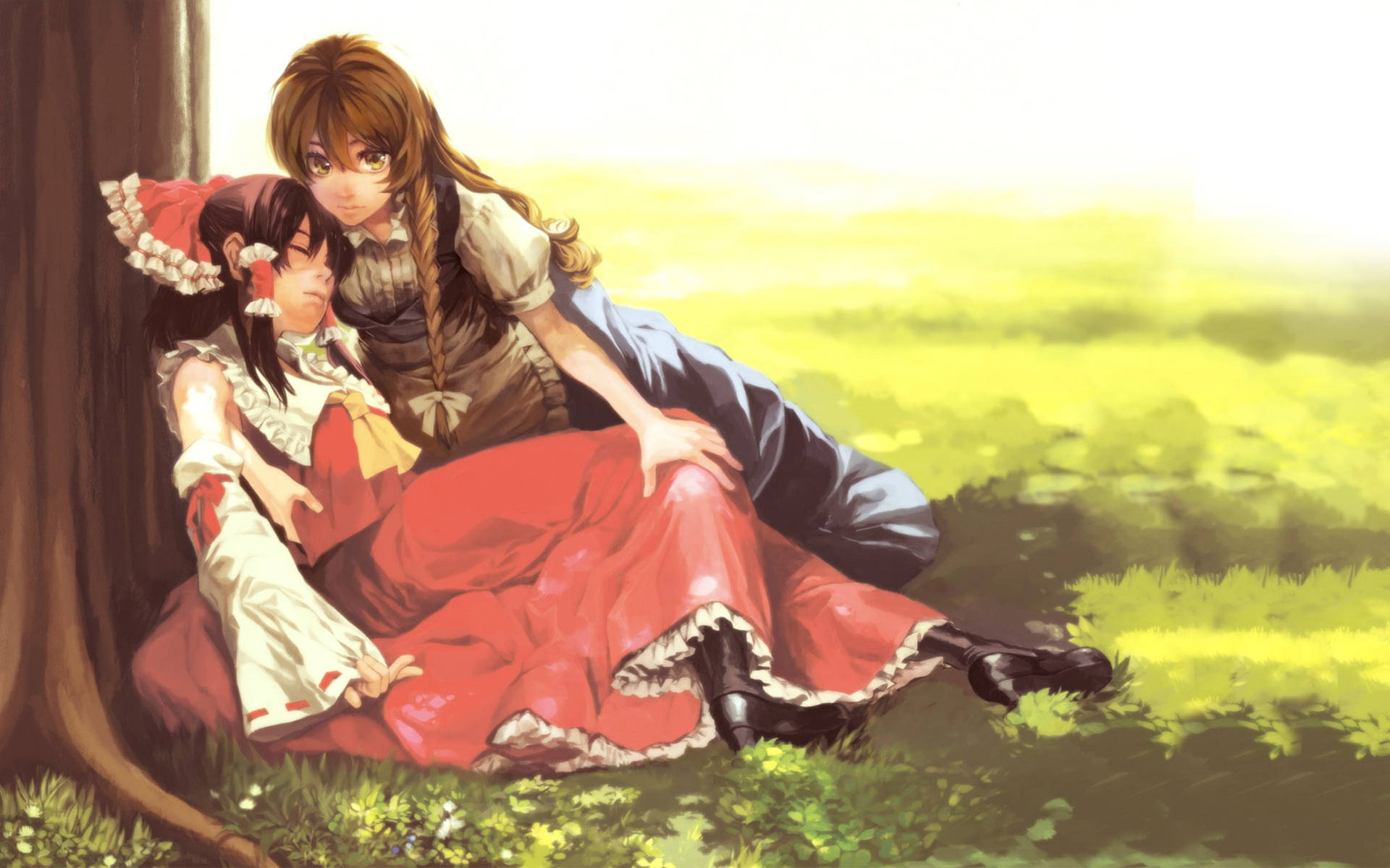 Anime Lesbian Reimu And Marisa Background