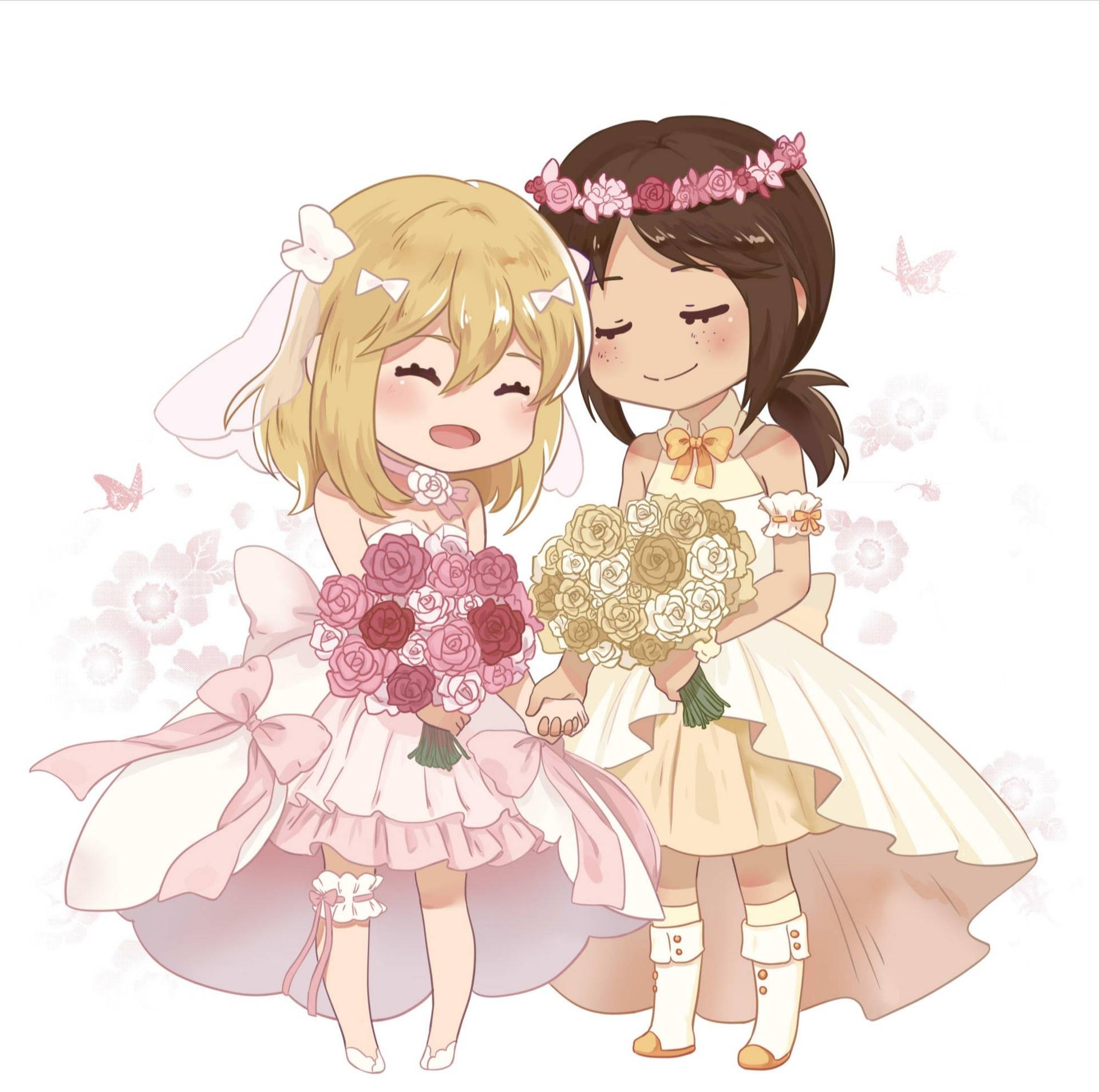 A Beautiful Anime Lesbian Wedding Wallpaper