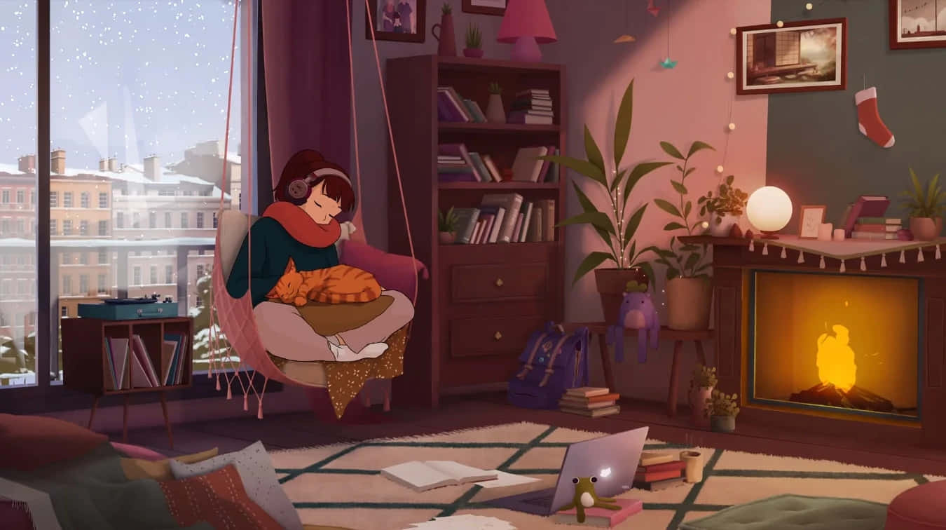 A cozy anime living room with plenty of personality