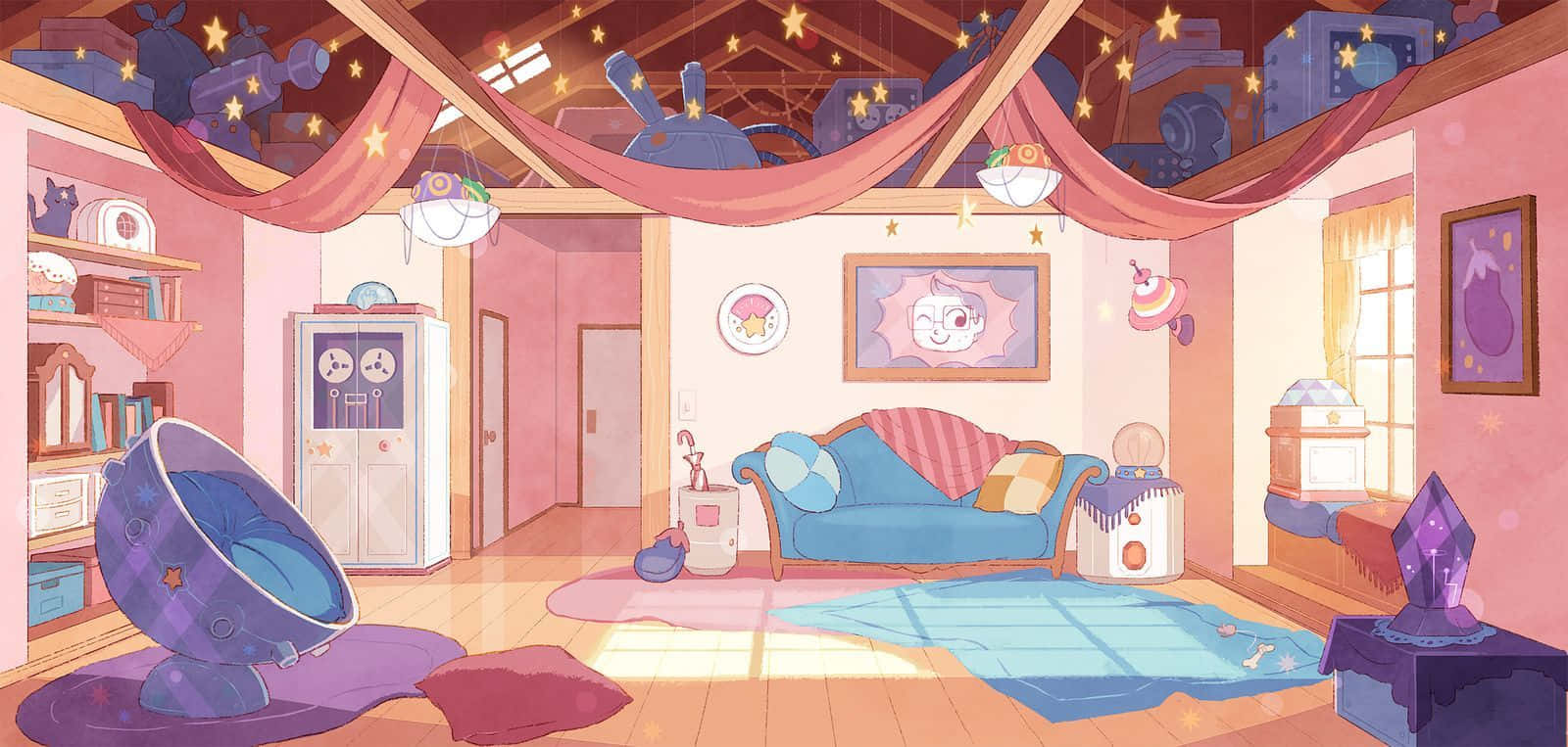A Cartoon Room With A Lot Of Furniture And Decorations