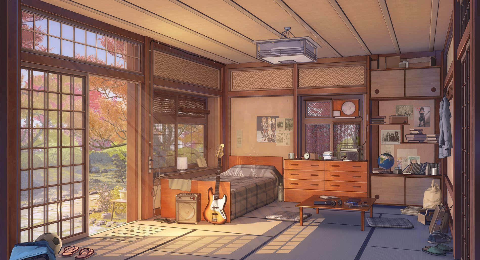 Aufdem Weg Nach Hause Zu Einem Wohnzimmer Im Anime-stil