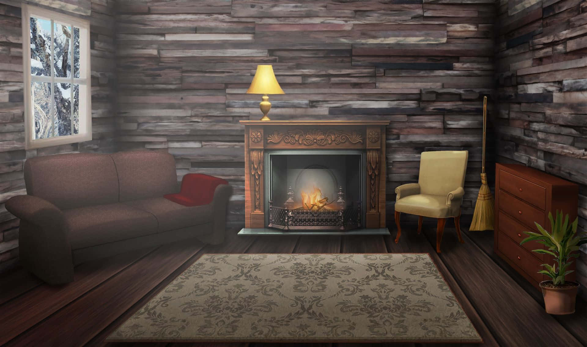 A Room With A Fireplace And A Couch