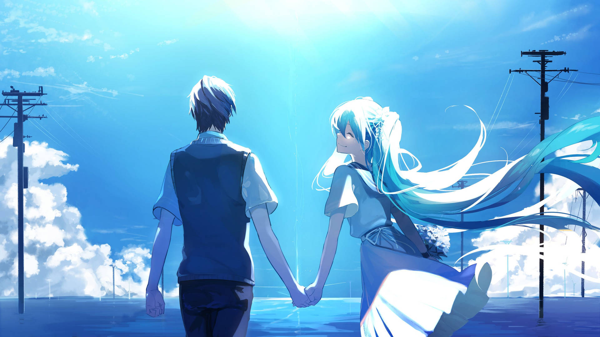 Anime Love Couple Holding Hands Background