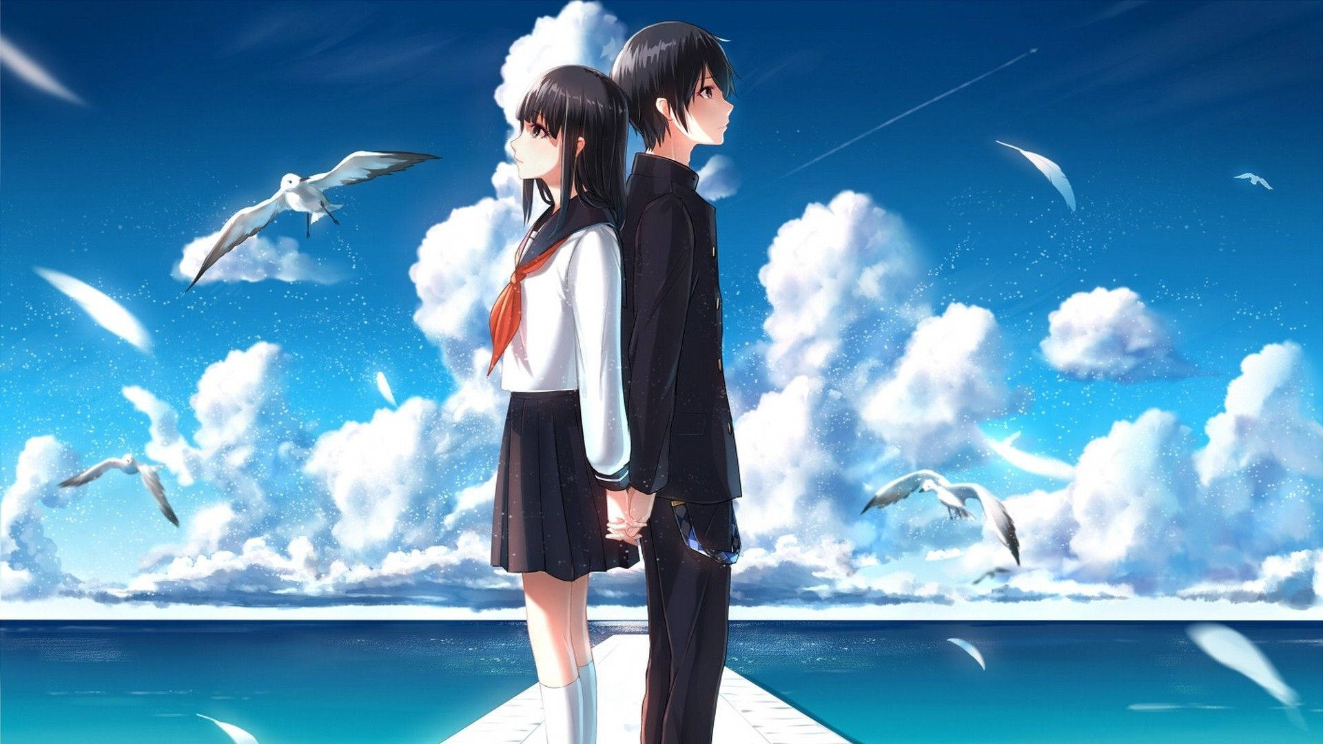 Anime Love High Schoolers Holding Wallpaper
