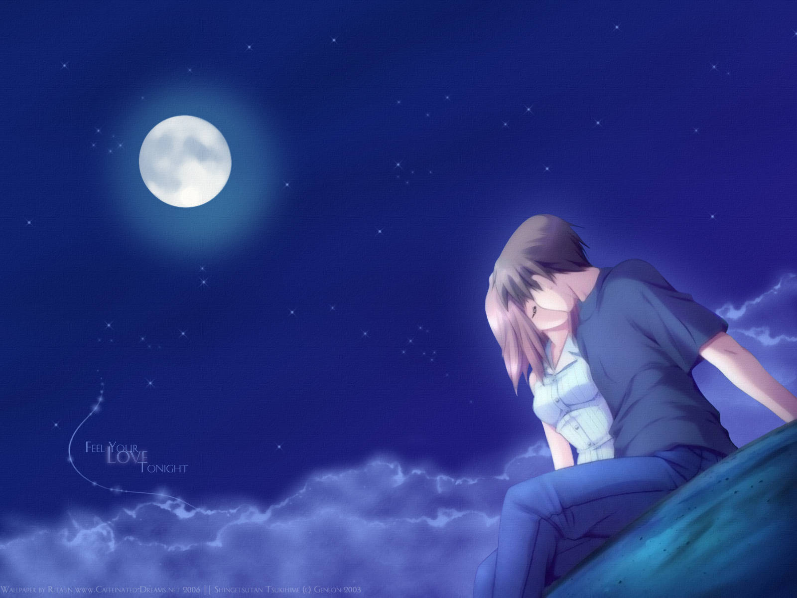 Anime Love Kissing At Night Wallpaper