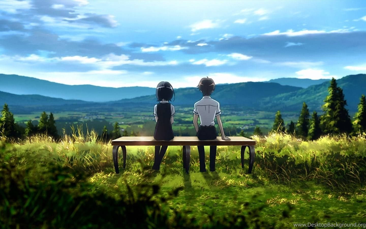 Anime Love On Meadow Field Background