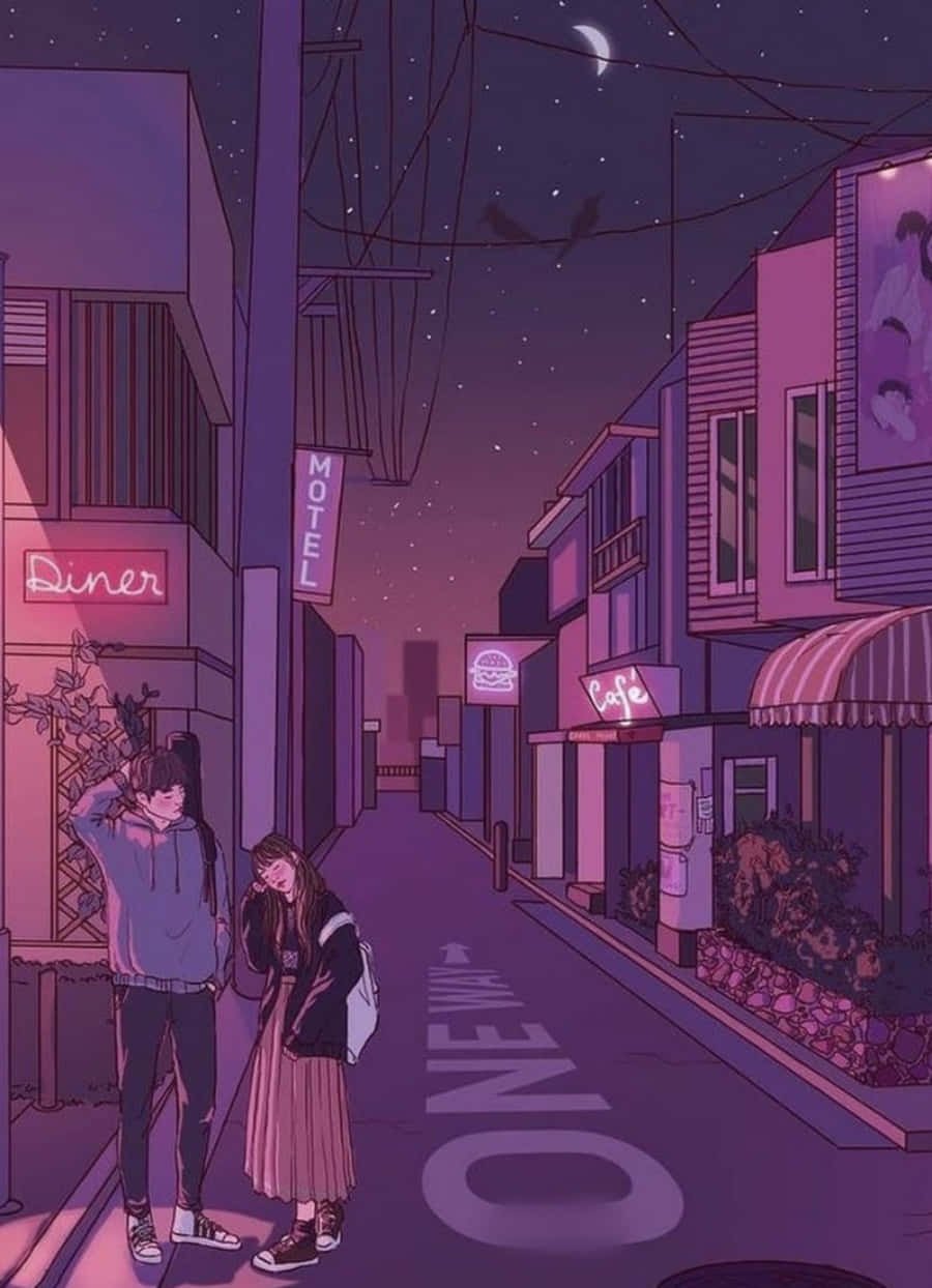 Imagemdois Amantes De Anime Se Abraçando Enquanto Estão Sentados Na Varanda.