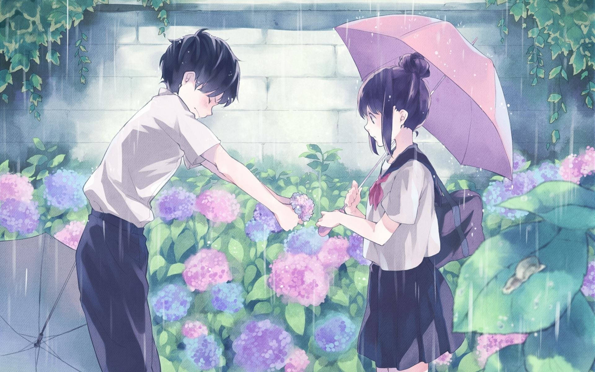 Anime Love Rainy Confession Wallpaper