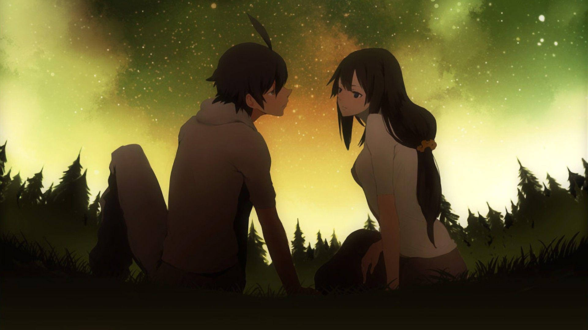 Anime Love Yellow Starry Skies Background