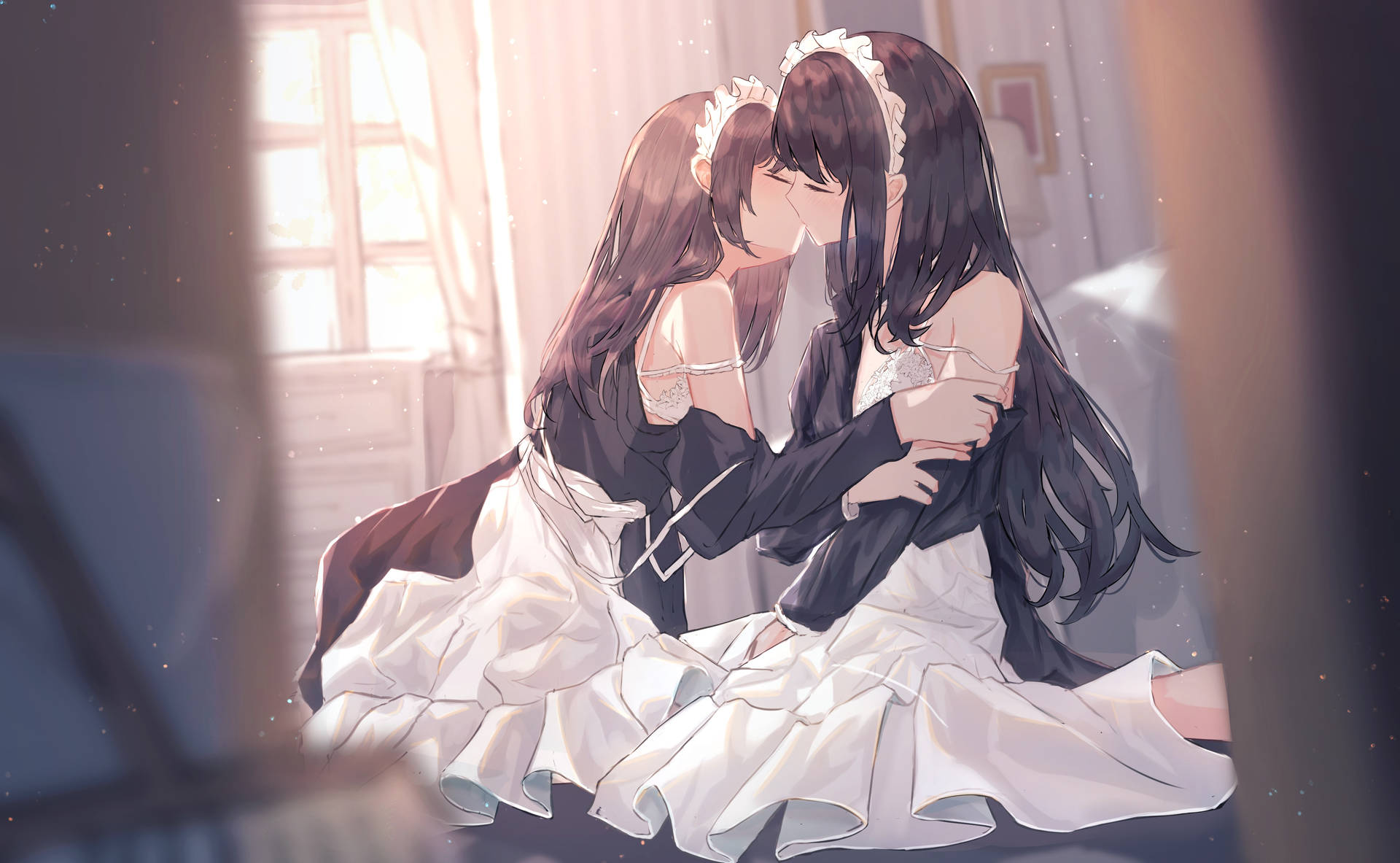 Anime Maid Women Kissing Wallpaper