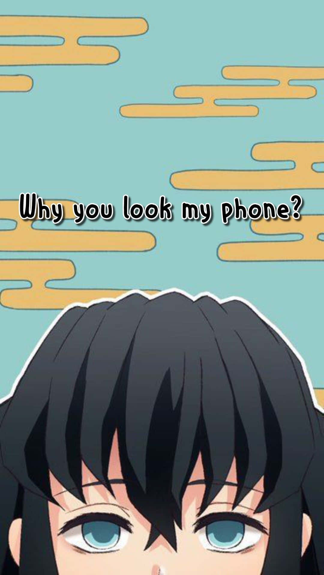 A Girl With Black Hair And A Phone With The Text Why You Look My Phone?
