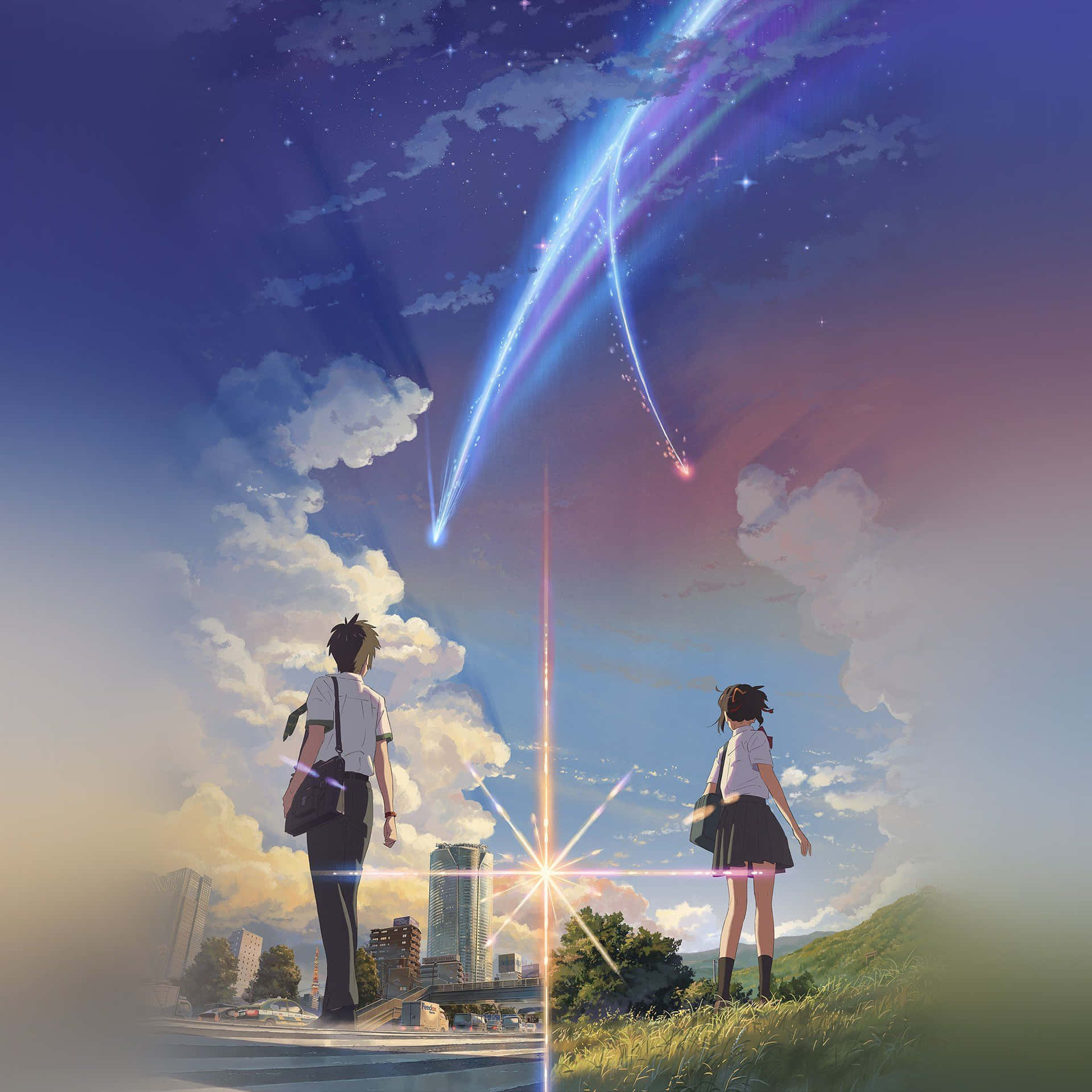 Anime Meteor Shower Cityscape Wallpaper