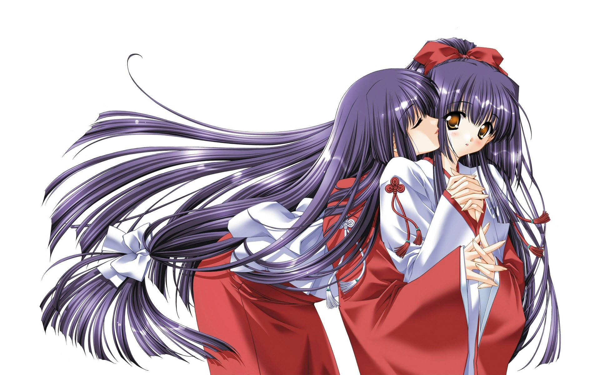 Anime Miko Women Kissing Wallpaper