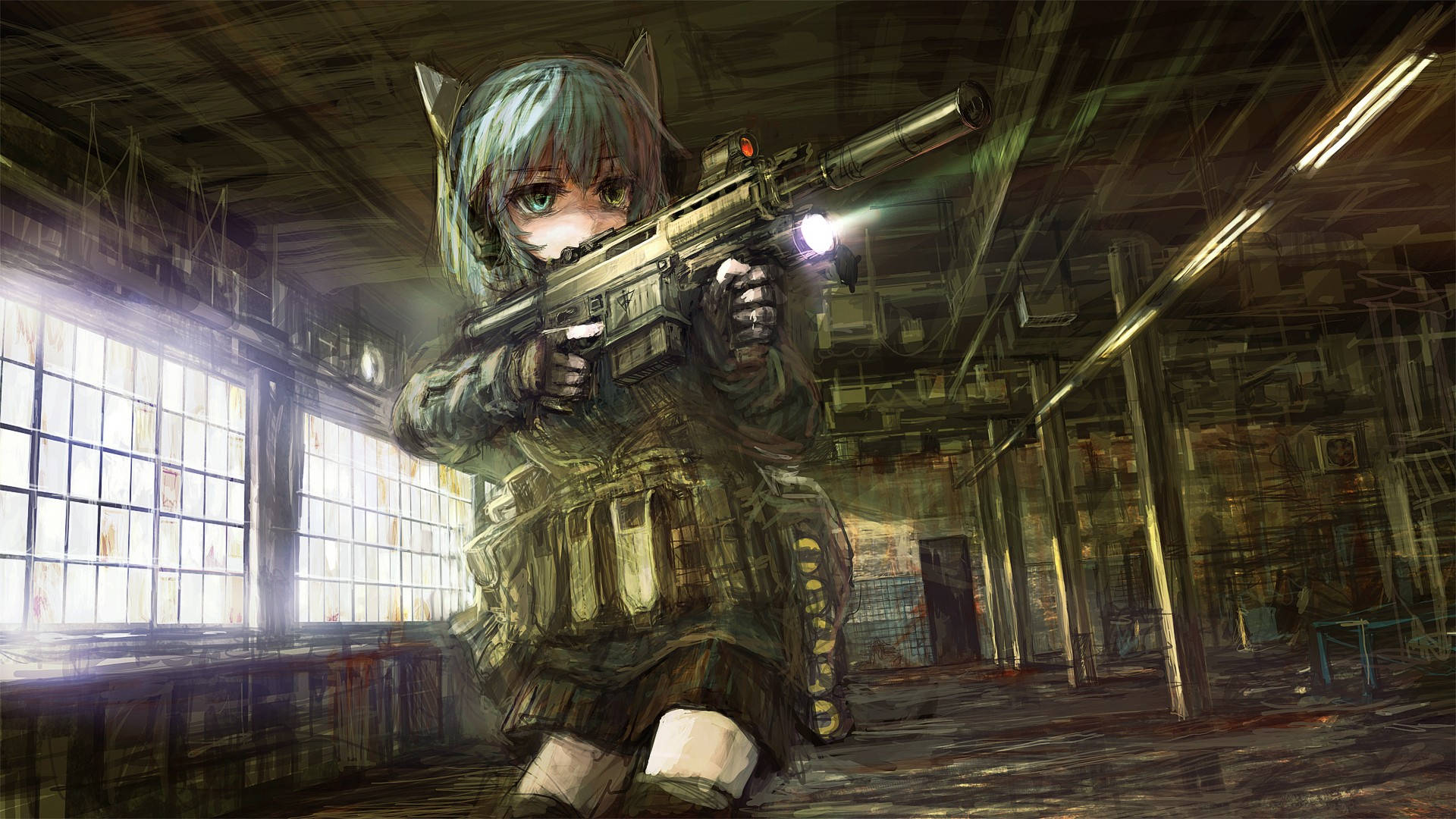 Download Anime Military Girl Shooting Wallpaper 