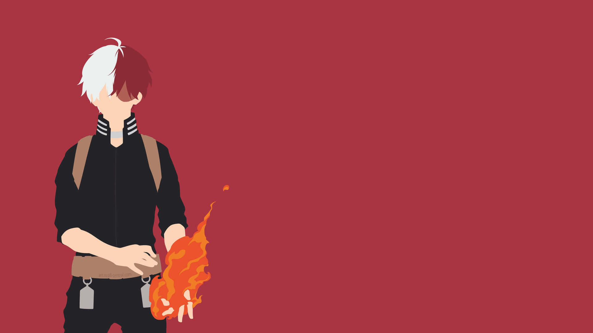 A Character With Red Hair And White Hair Holding A Fire Wallpaper