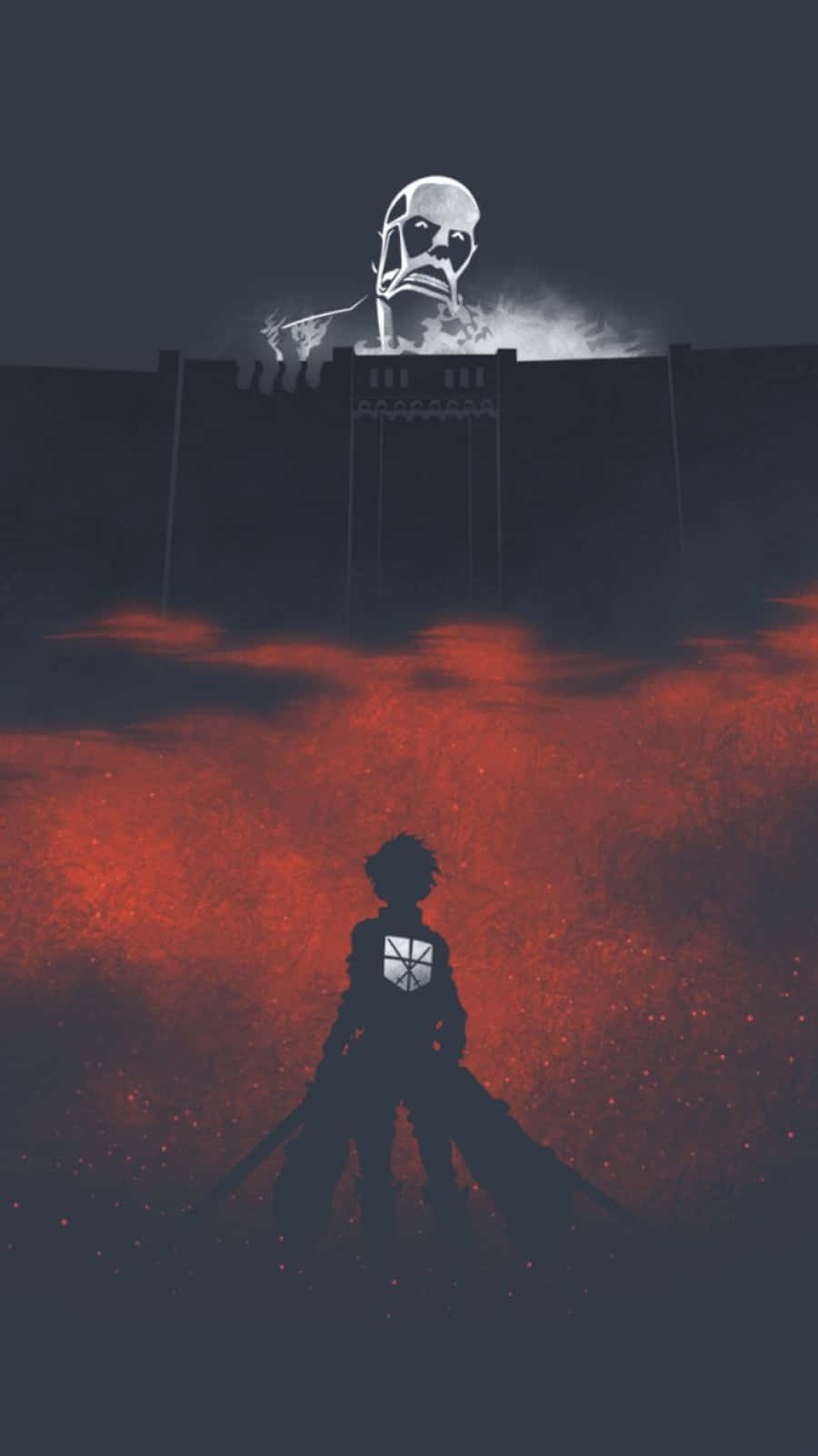 Animeminimalist Eren Yeager Stirrar Av Mot En Titan. Wallpaper
