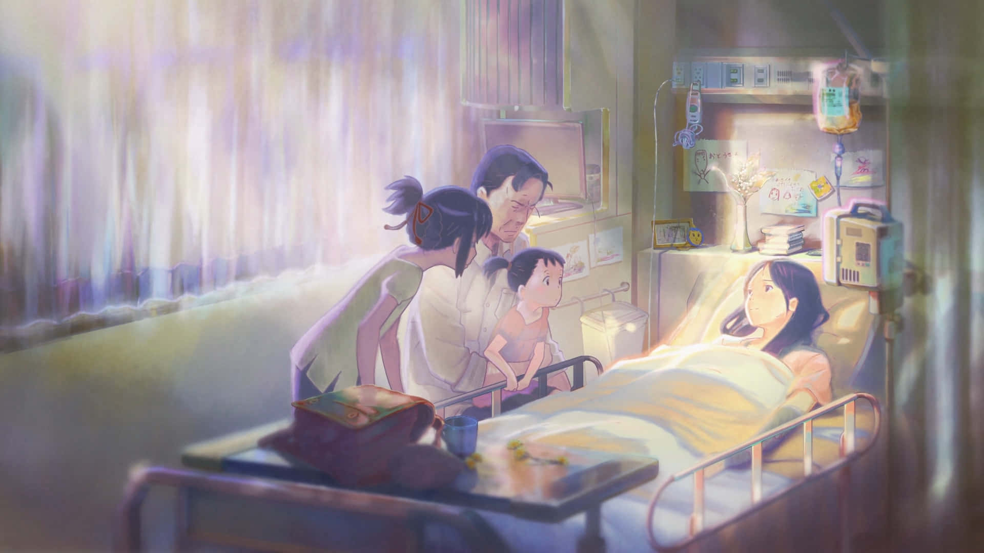 Madrede Anime En La Cama Del Hospital. Fondo de pantalla
