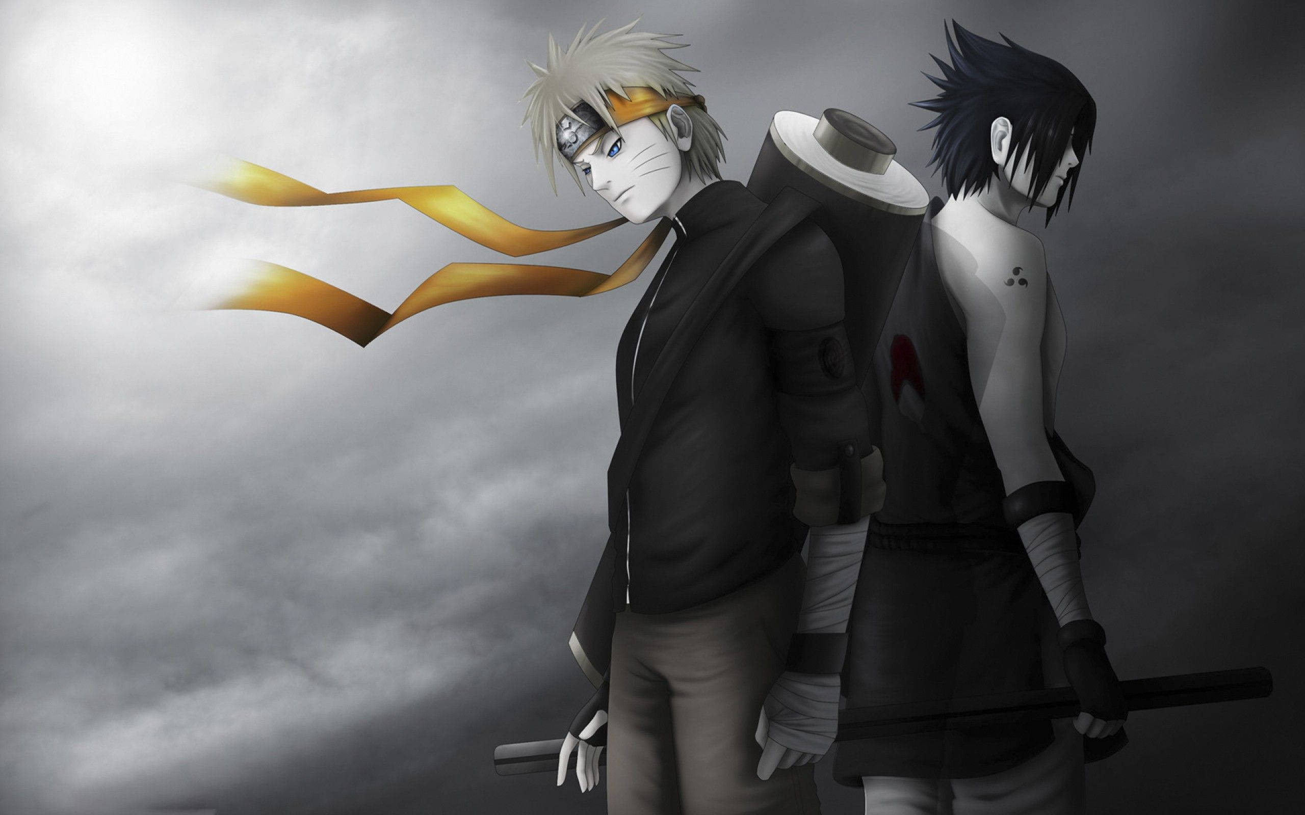 Anime Naruto Standing Beside Sasuke Background