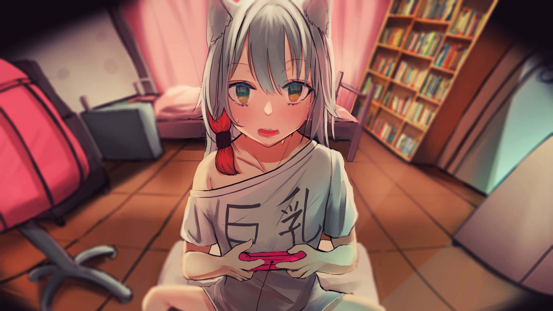 Anime Neko Meisje Gaming Sessie Achtergrond