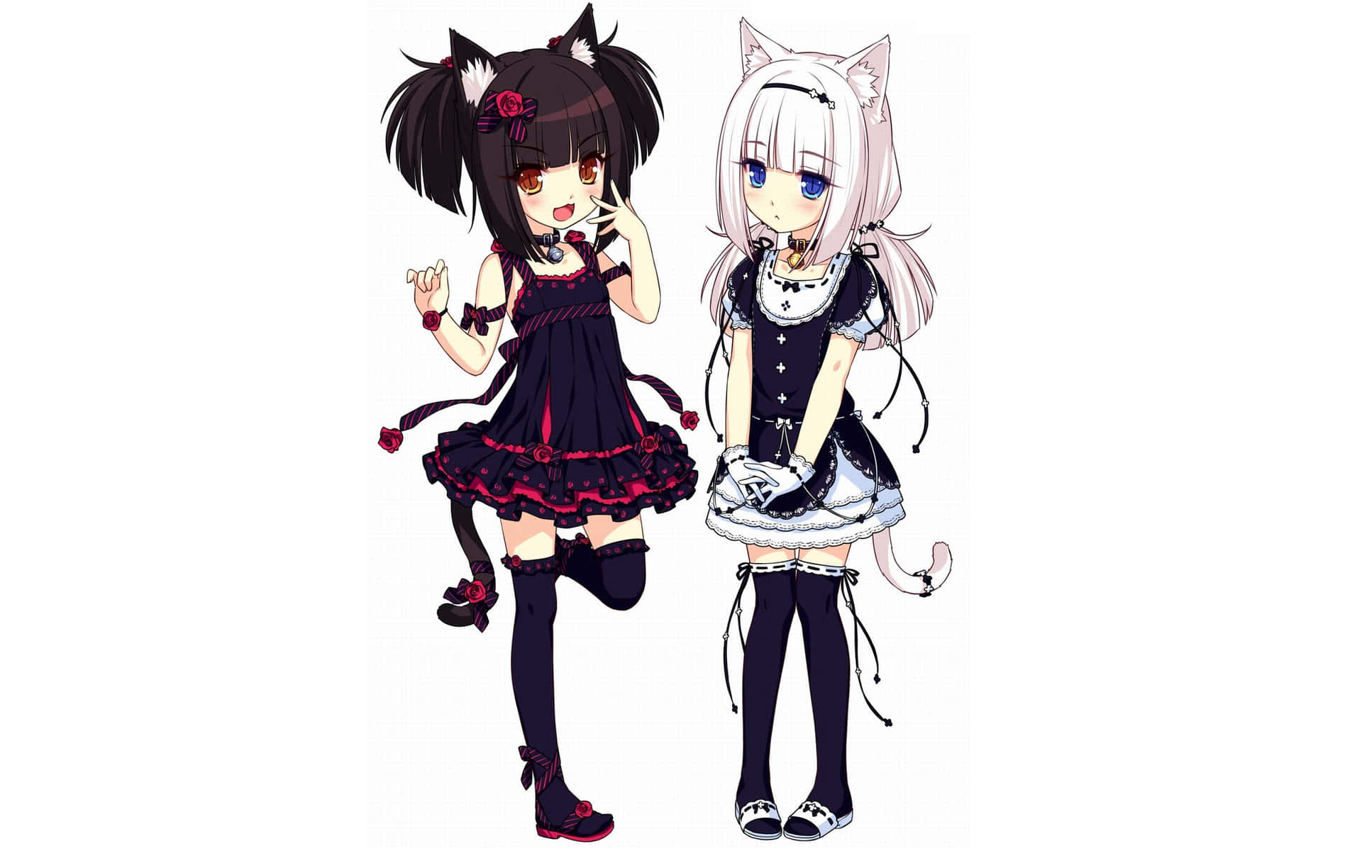 Anime Neko Meisjes In Gothic Outfits Achtergrond