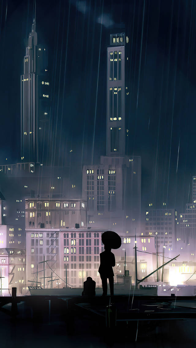 Udforsk Neon Sparkles af Anime Night City Wallpaper