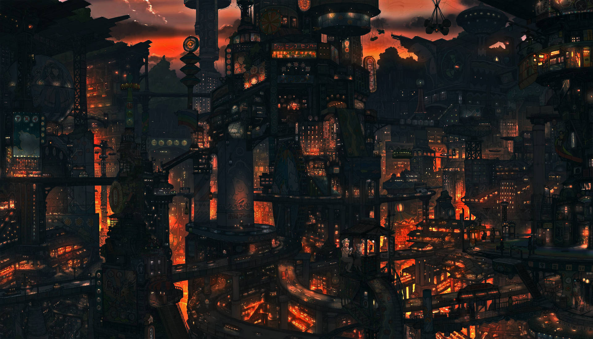 Fiery Anime Night City Wallpaper