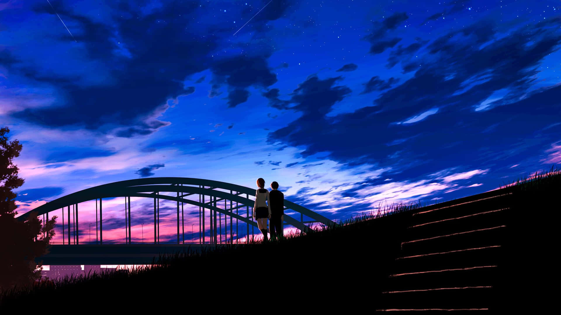 Bridge Anime Night Scenery Wallpaper
