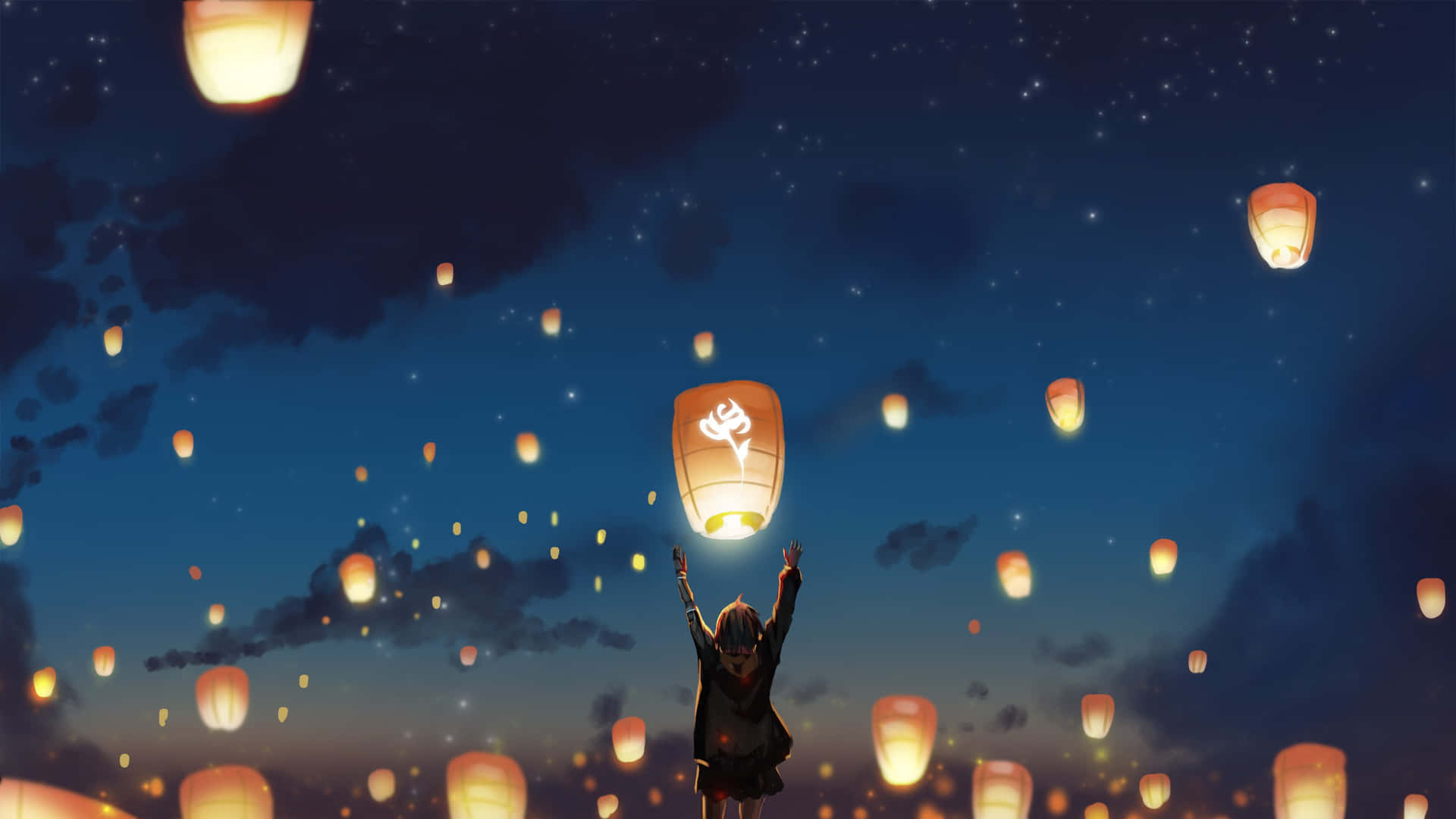 Anime Lantern Night Scenery Wallpaper