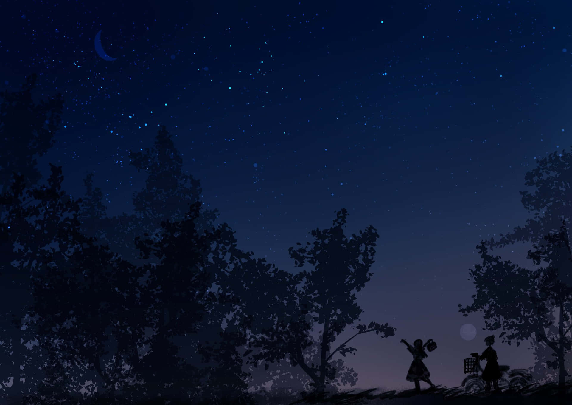 Anime Silhouette Night Scenery Wallpaper
