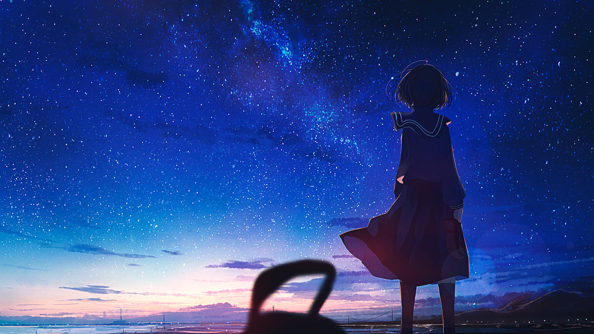 Anime Night Sky With Girl Wallpaper