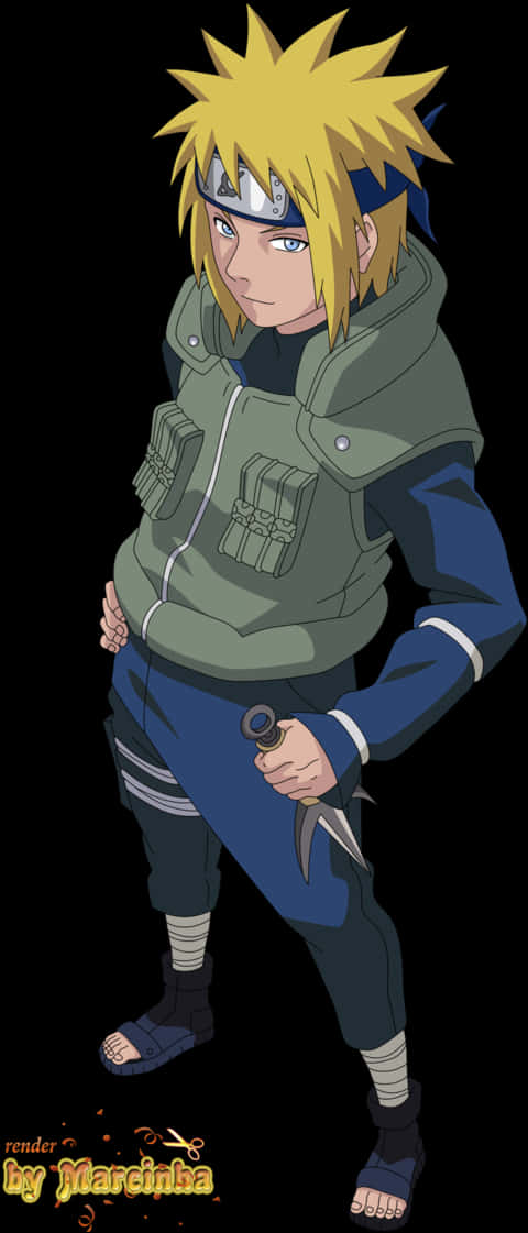 Anime Ninja Character With Kunai PNG