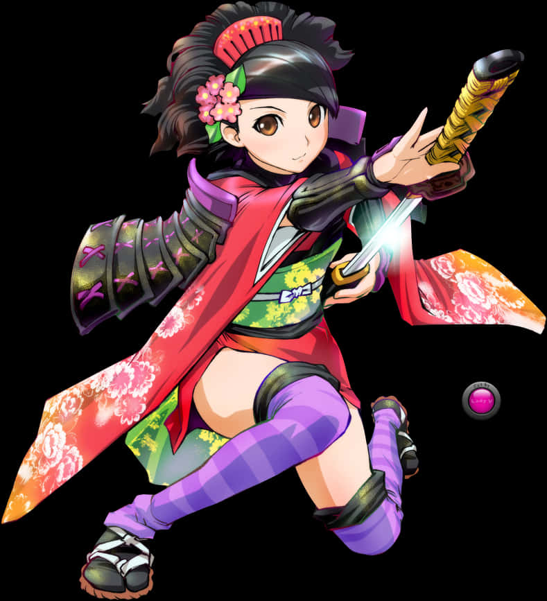 Anime Ninja Girl Action Pose PNG