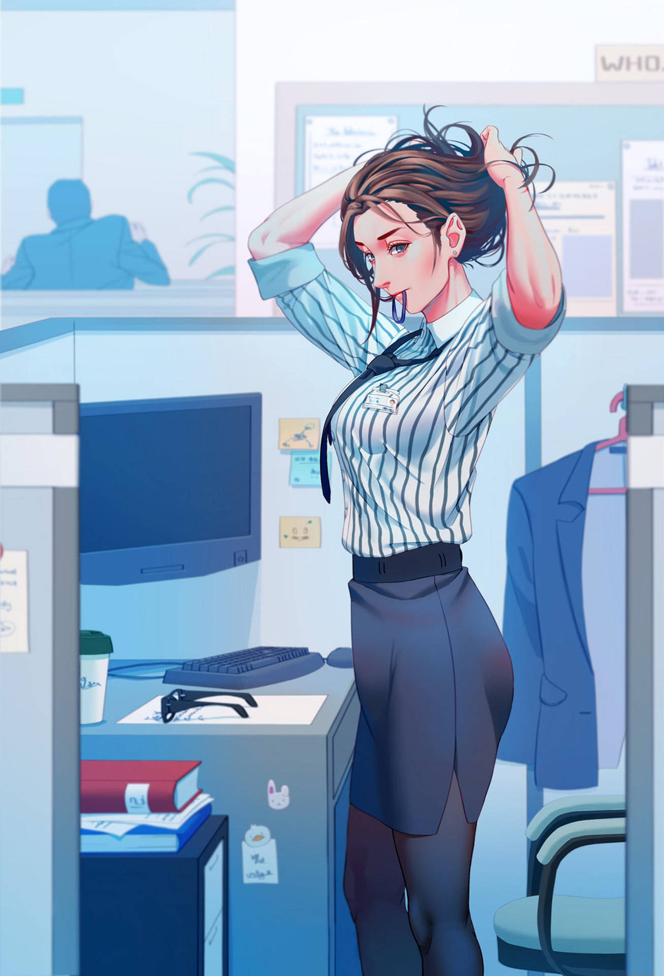 Anime Office Girl Artwork Wallpaper