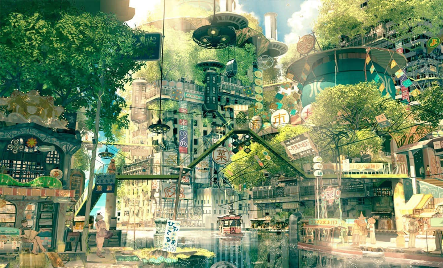 Animeüberwachsenes Gebäude Wallpaper