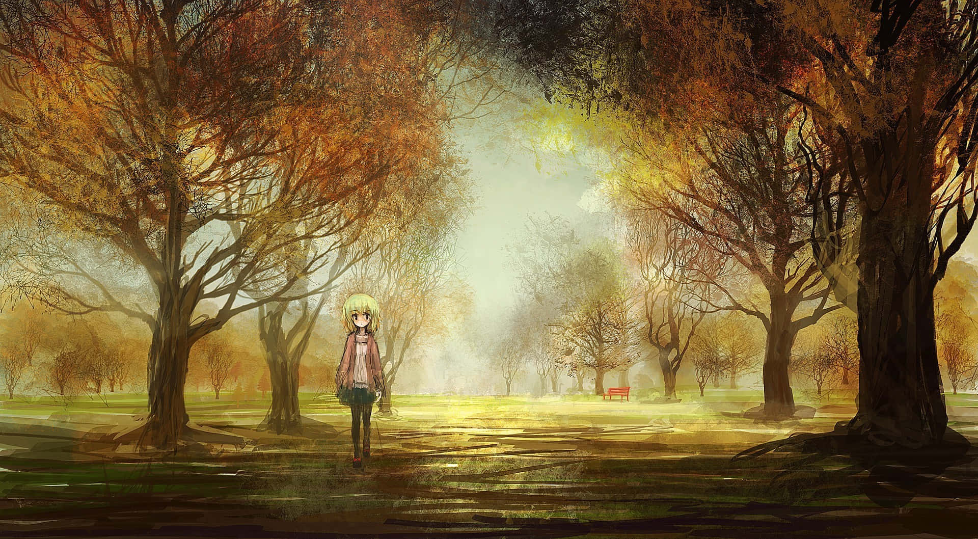 Anime Park Autumn Walk Background