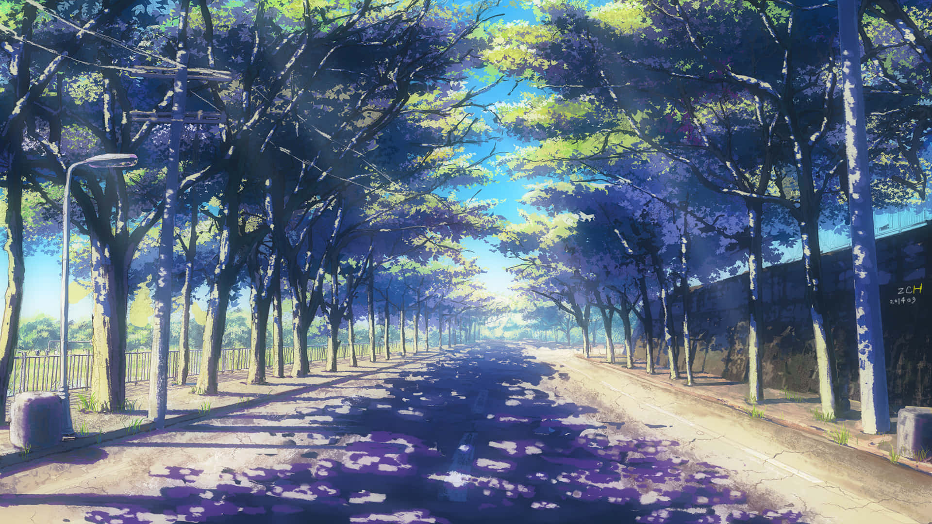 Fondode Pantalla De Un Parque De Anime Con Árboles Y Una Carretera