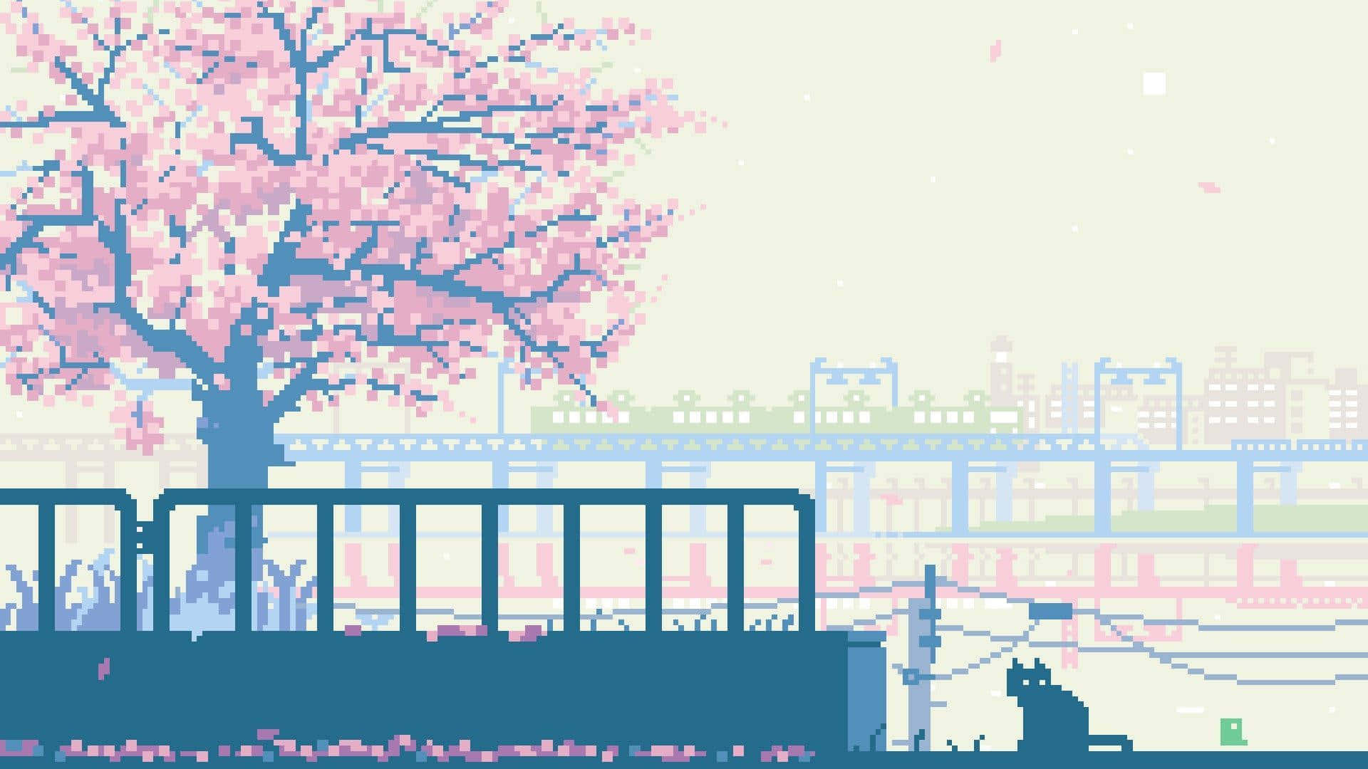 Anime Park Sakura Cat Background