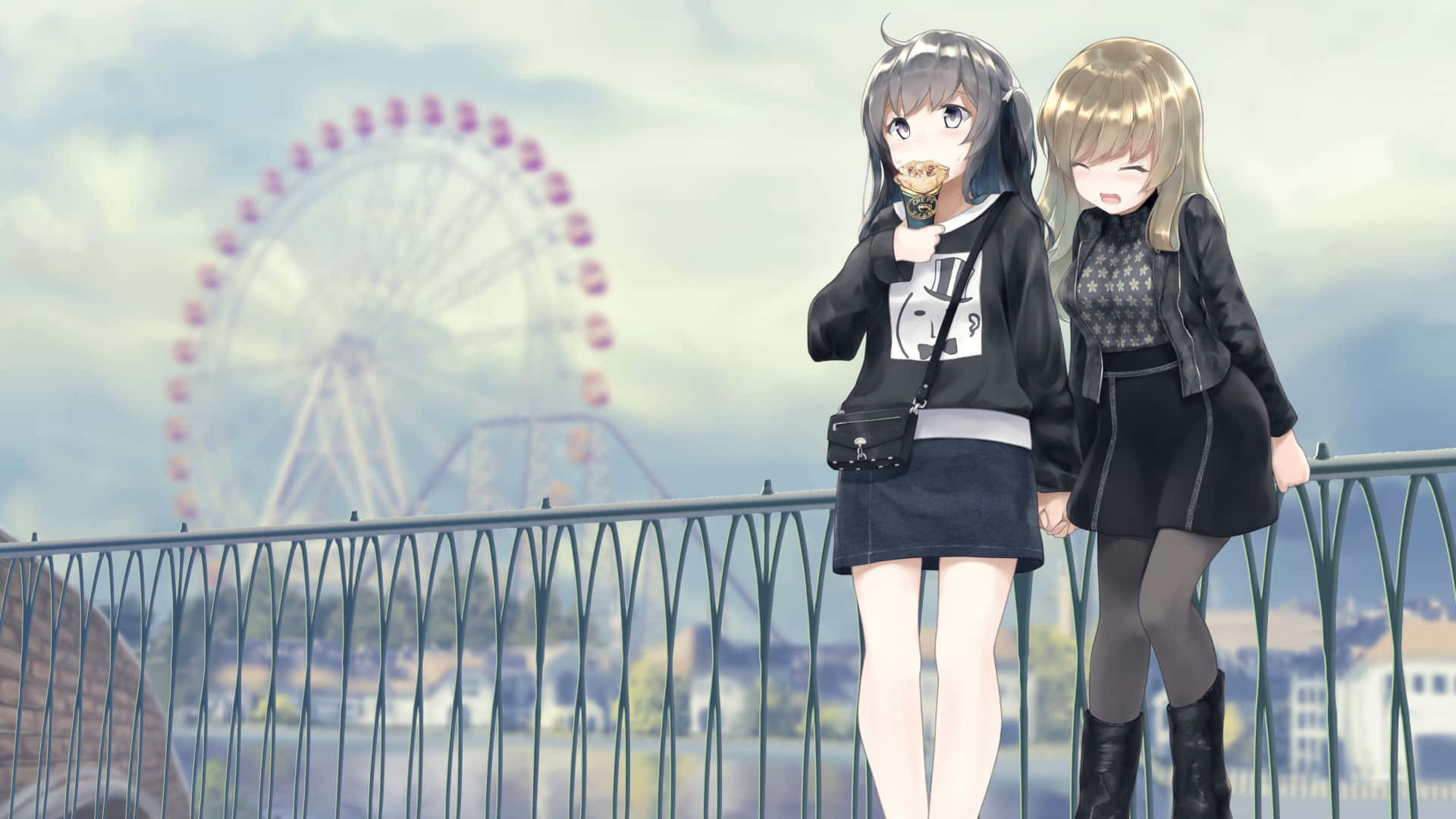 Anime Park Girls Ferris Wheel Background