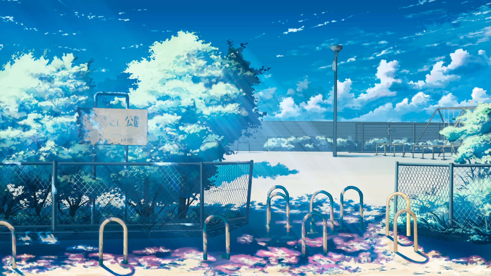 Anime Park Blue Sky Background