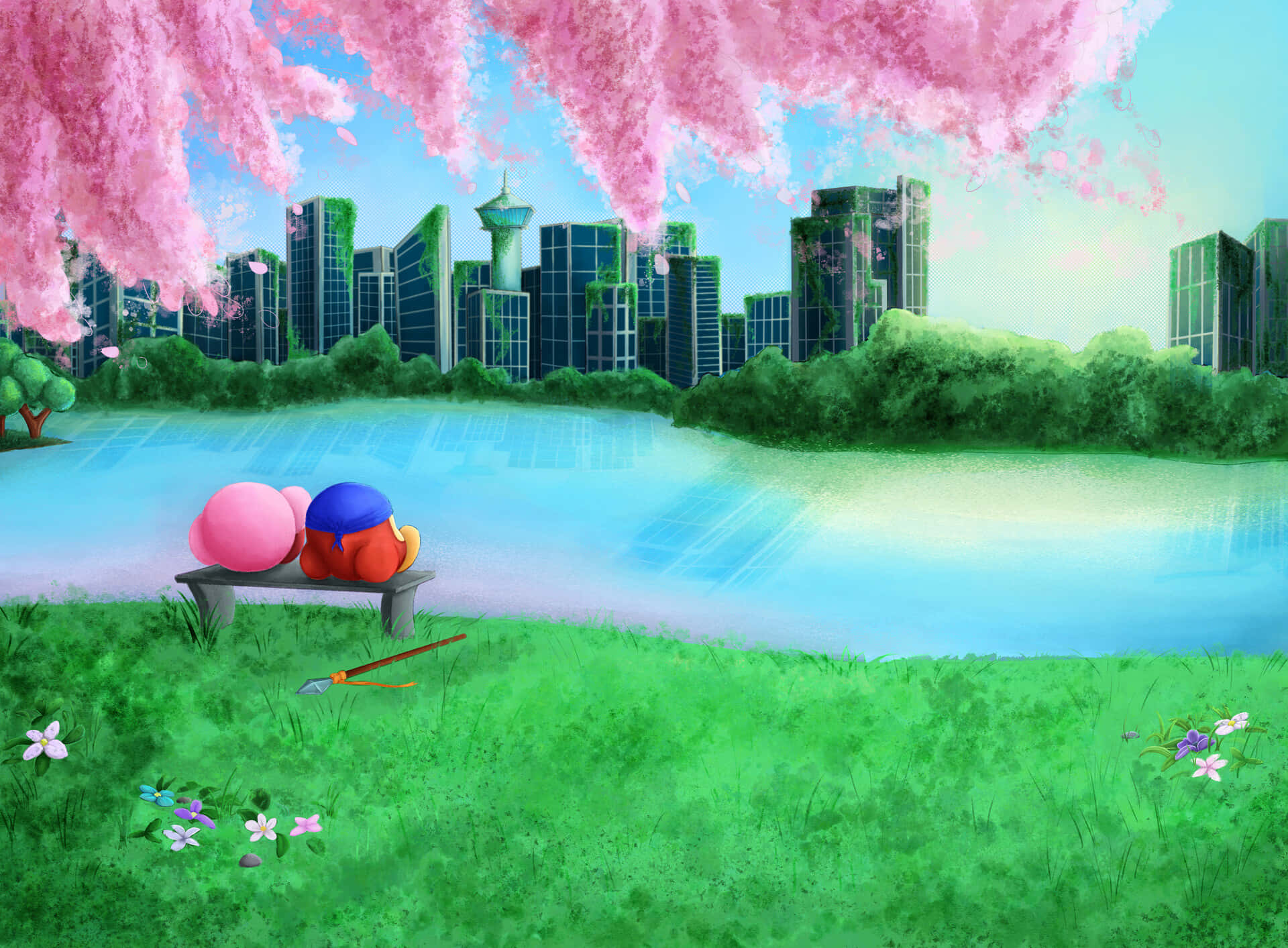 Free Vectors  Anime background material  fresh green park  couple