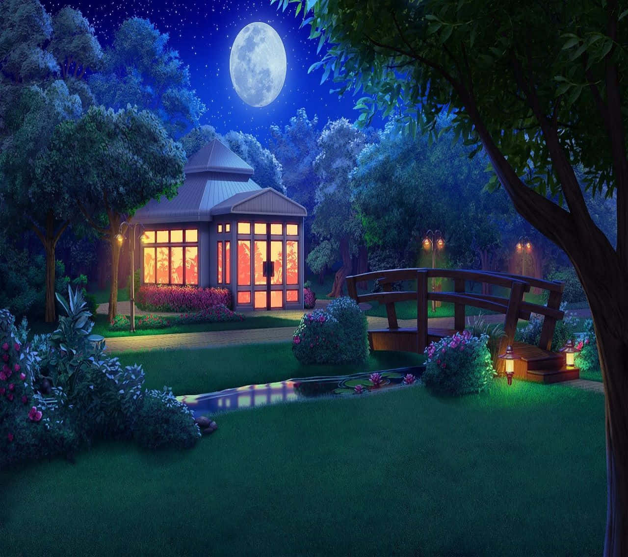 Big moon anime girl night outdoor wallpaper background - pling.com