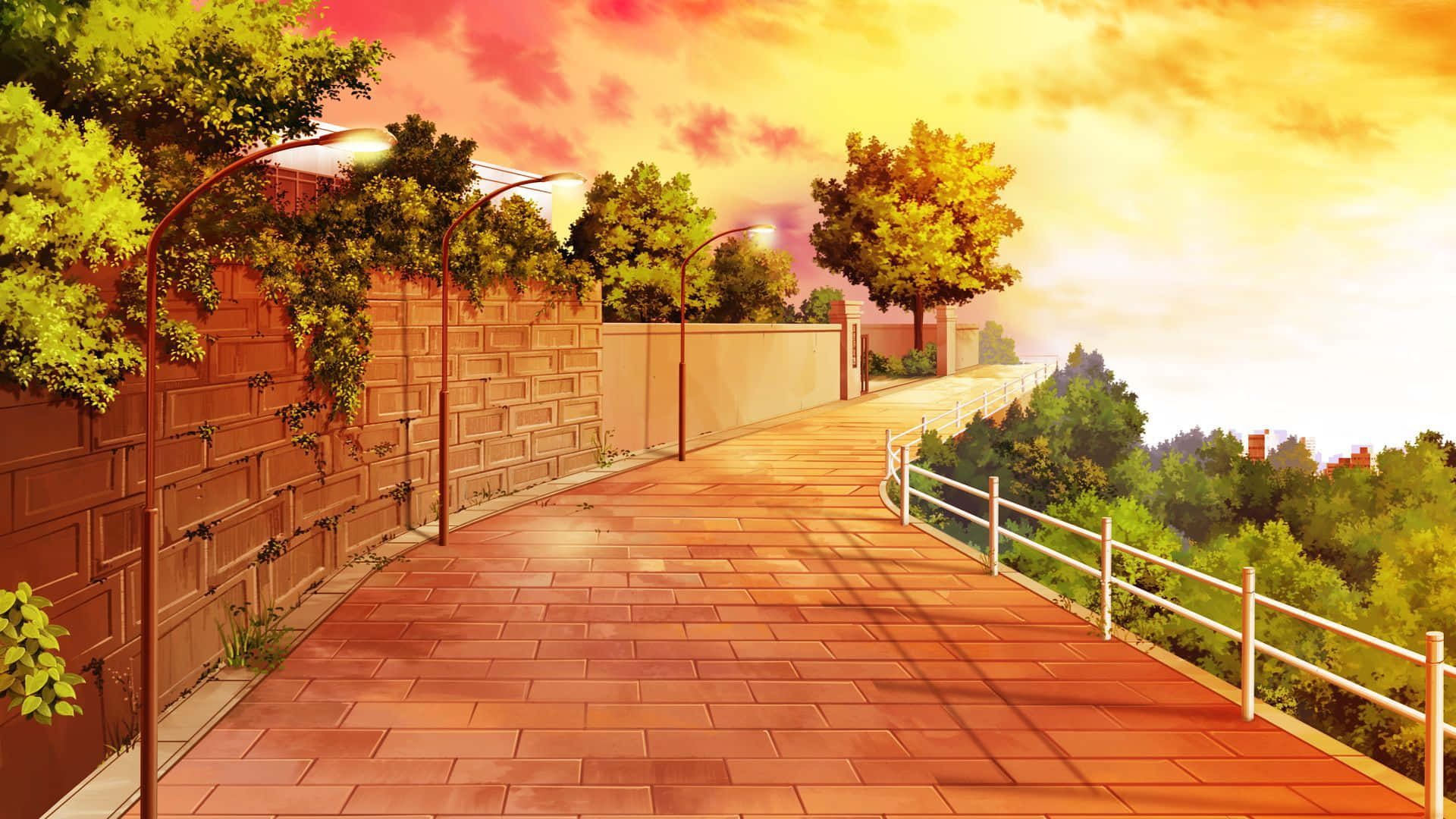 "Tranquil Anime Park Scenery" Wallpaper