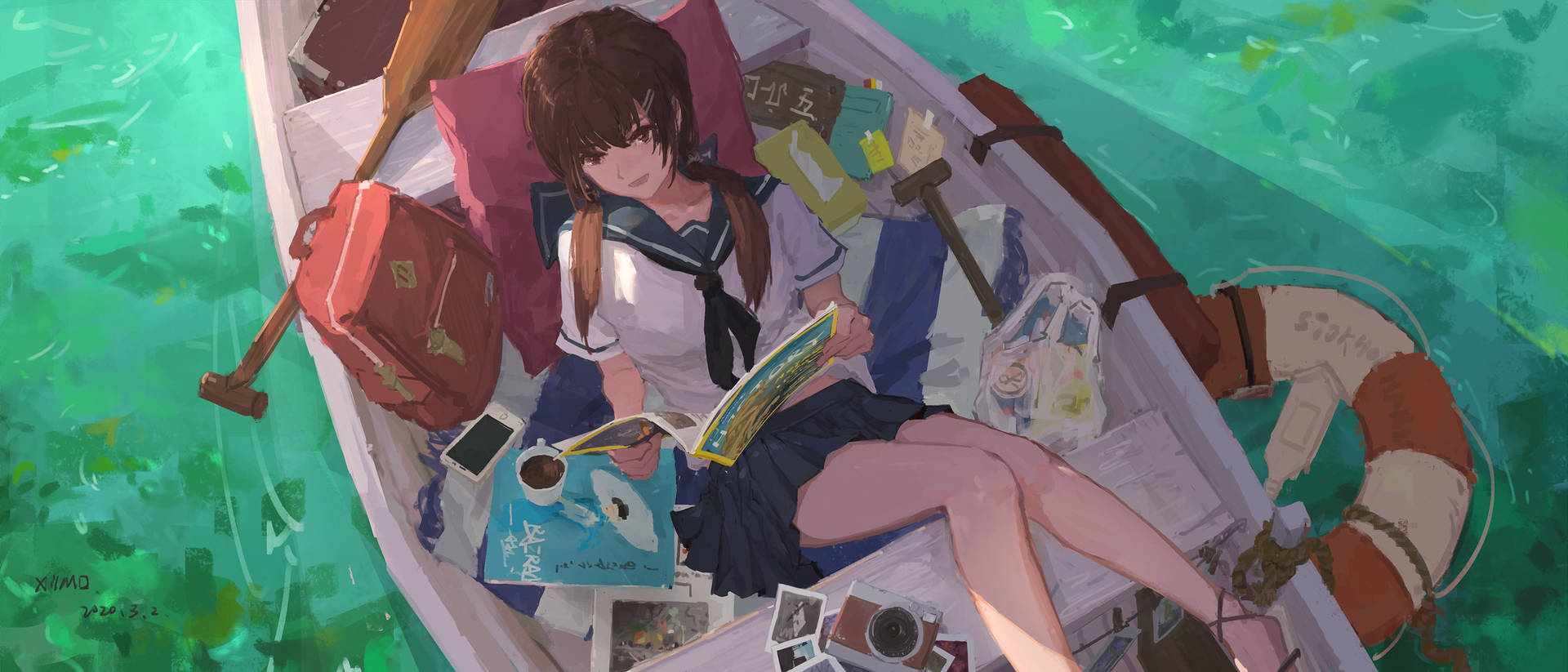 Anime Pige Læser Bog Wallpaper